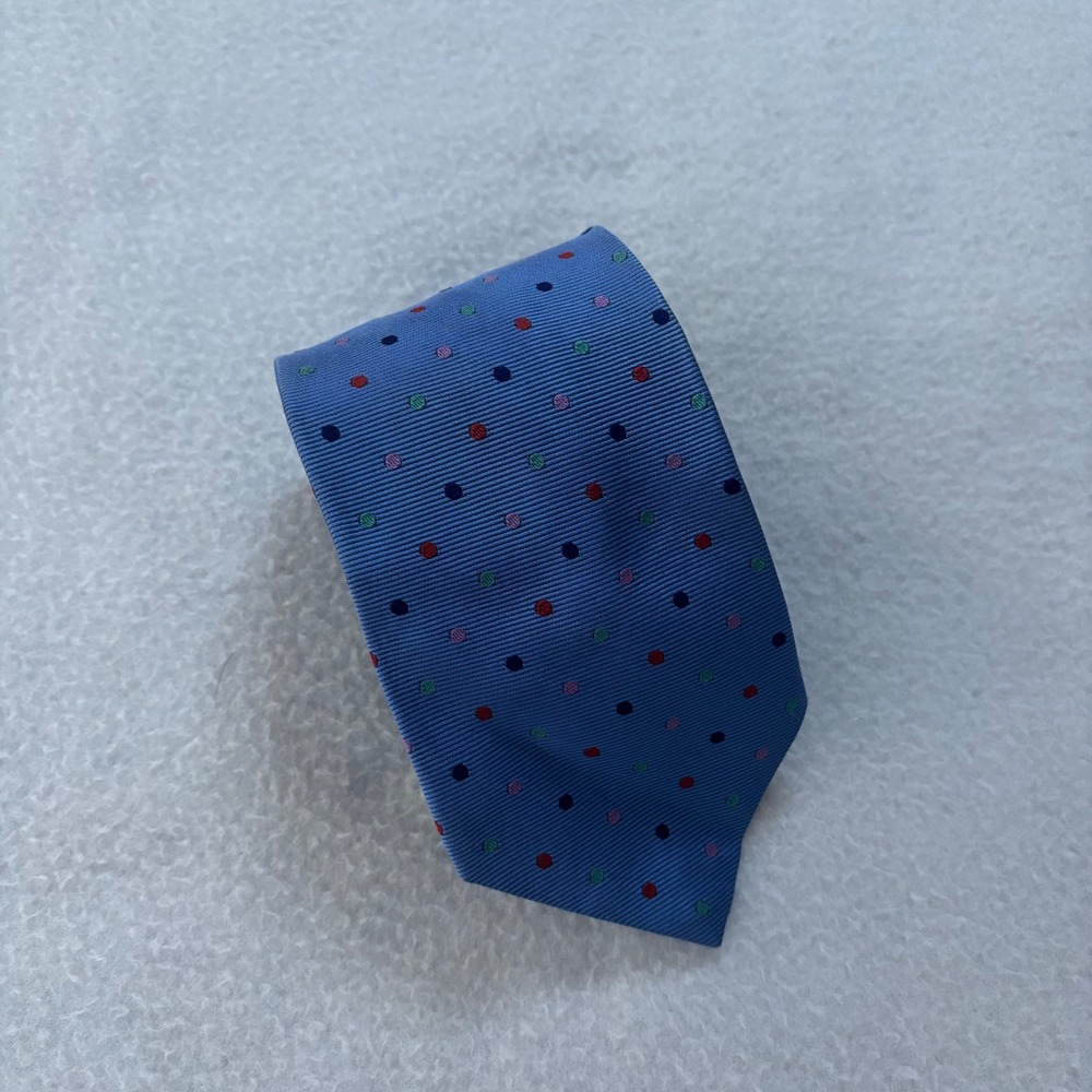 Brooks Brothers Makers Silk Tie Blue Multi Color Polka Dot Woven in England USA